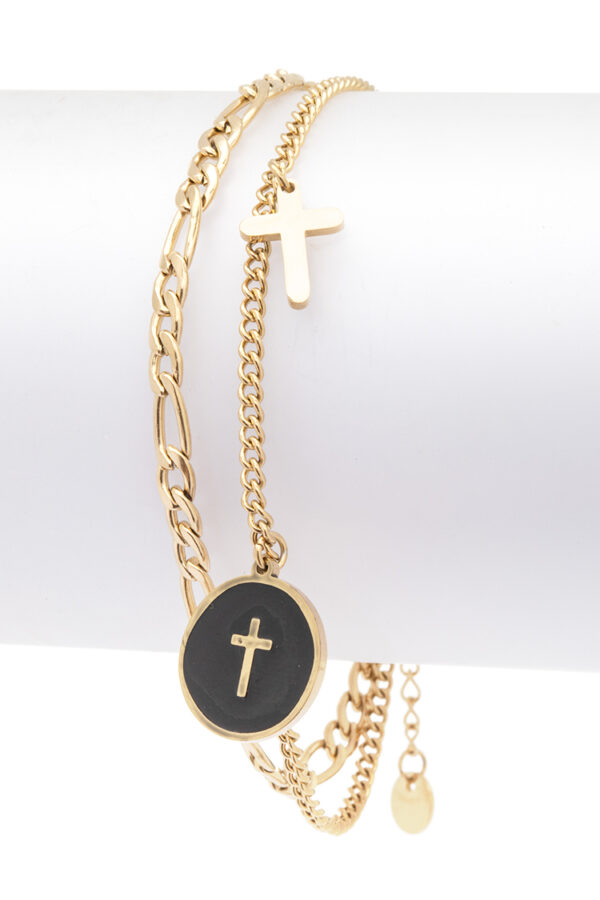 Gold/Black Cross Charm Bracelet